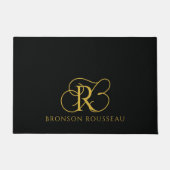 Elegantes Gold-Schwarz-Monogramm Fußmatte (Vorderseite)
