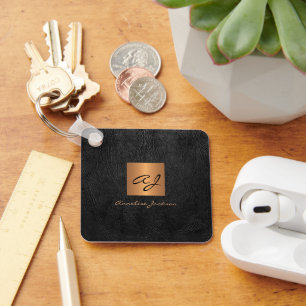 Elegantes Gold-Schwarz-Monogramm und personalisier Schlüsselanhänger
