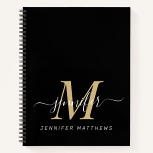 Elegantes Gold-Schwarz personalisiertes Monogramm  Notizblock