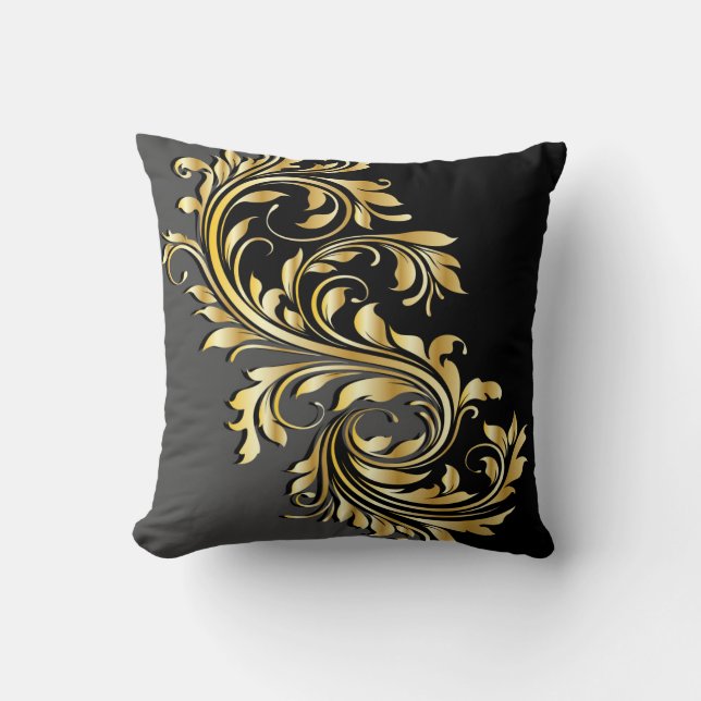 Elegantes Gold, Schwarz und Grau Design Kissen (Vorderseite)
