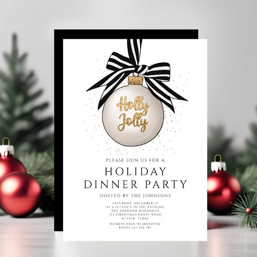 Elegantes Gold Schwarz und Weiß Abendessen Party Einladung