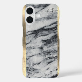Elegantes Gold Schwarz und Weiß Marmor Monogram hi iPhone 16 Hülle