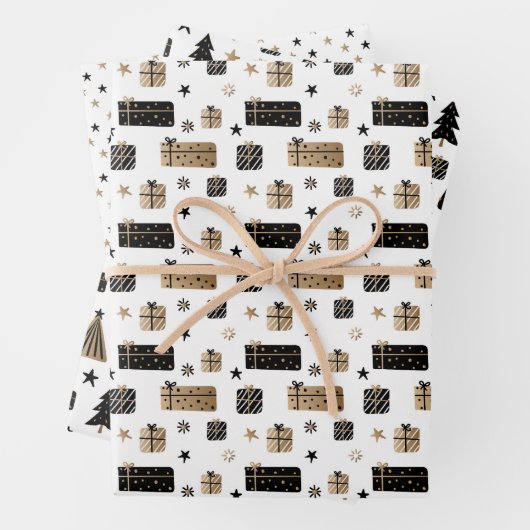 Elegantes Gold, Schwarz und Weiß Moderne Weihnacht Geschenkpapier Set (Beispiel)