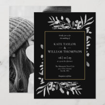 Elegantes Gold Schwarz-weiß Foliage Foto Hochzeit