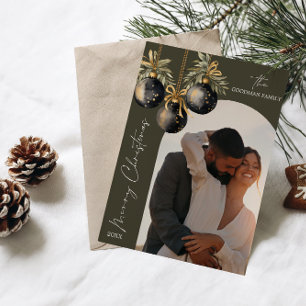 Elegantes Gold Schwarze Ornamente Foto CHRISTMAS Feiertagskarte