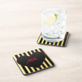 Elegantes Gold Schwarze Streifen Rotes Herz Mit Mo Getränkeuntersetzer (Rechte Seite)