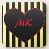 Elegantes Gold Schwarze Streifen Rotes Herz Mit Mo Getränkeuntersetzer (Vorderseite)