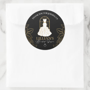 Elegantes gold-schwarzes Brautkleid Brautparty Runder Aufkleber