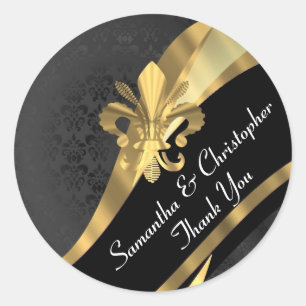 Elegantes gold-schwarzes Damast-Hochzeitssiegel Runder Aufkleber