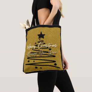 Elegantes Gold Schwarzes Frohe Weihnachten Glückli Tasche