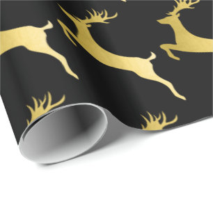 Elegantes Gold Schwarzes Weihnachtsbaummuster Geschenkpapier