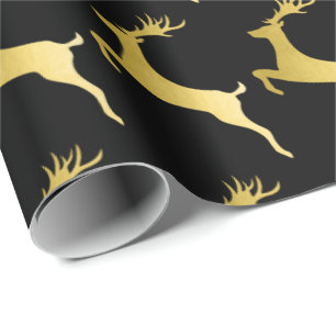 Elegantes Gold Schwarzes Weihnachtsbaummuster Geschenkpapier