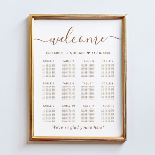 Elegantes Gold Script 12 Tabelle Seating Chart Poster