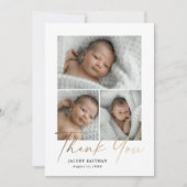 Elegantes Gold Script 3 Foto Baby Dankeskarte (Vorderseite)