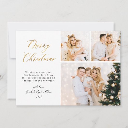 Elegantes Gold Script 3 Multi-Foto Weihnachten (Vorderseite)