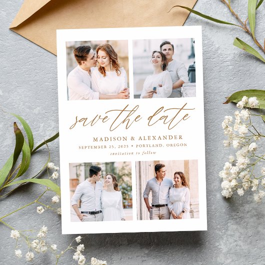 Elegantes Gold Script 4 Foto Collage Save The Date