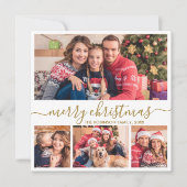 Elegantes Gold Script 4 Foto Collage Weihnachten (Vorderseite)
