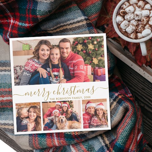 Elegantes Gold Script 4 Foto Collage Weihnachten
