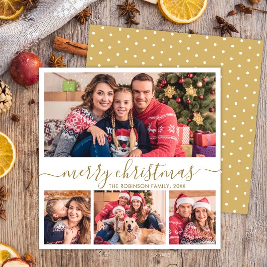 Elegantes Gold Script 4 Foto Collage Weihnachten