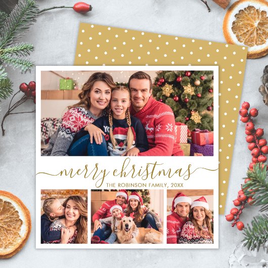 Elegantes Gold Script 4 Foto Collage Weihnachten