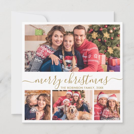 Elegantes Gold Script 4 Foto Collage Weihnachten (Vorderseite)