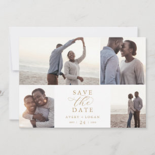 Elegantes Gold Script 4 FotoCollage Save the Date