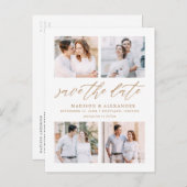 Elegantes Gold Script 4 FotoCollage Save the Date Ankündigungspostkarte (Vorne/Hinten)