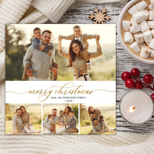 Elegantes Gold Script 4 Multi-Foto Weihnachten