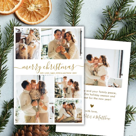 Elegantes Gold Script 5 Foto Collage Weihnachten