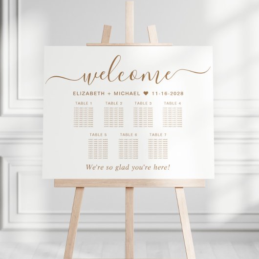 Elegantes Gold Script 7 Table Wedding Seating Char Poster