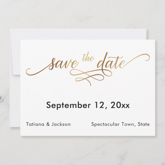 Elegantes Gold-Script auf Einfach Save the Date (Vorderseite)