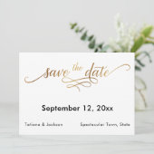 Elegantes Gold-Script auf Einfach Save the Date (Stehend Vorderseite)