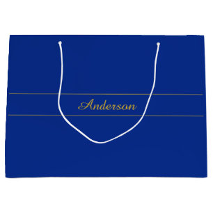 Elegantes Gold-Script auf Navy Blue Background Große Geschenktüte