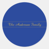 Elegantes Gold-Script auf Navy Blue Background Runder Aufkleber (Vorderseite)