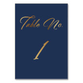 Elegantes Gold Script auf Navy Tischnummer 1 Card (Vorderseite)