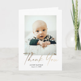 Elegantes Gold Script Baby Foto Dankeskarte
