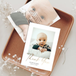 Elegantes Gold Script Baby Foto Dankeskarte