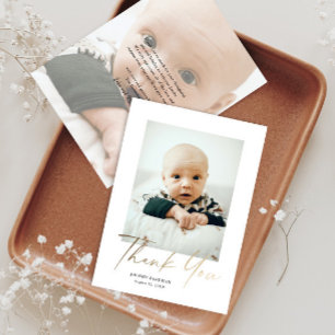 Elegantes Gold Script Baby Foto Dankeskarte
