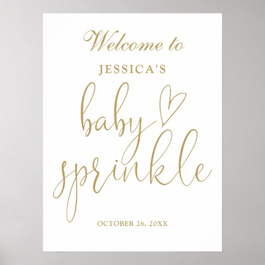 Elegantes Gold Script Baby Sprinkle Begrüßungszeic Poster (Vorne)