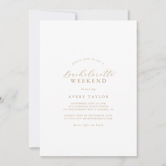Elegantes Gold Script Bachelorette Weekend Einladung (Vorderseite)