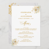 Elegantes Gold Script Blumenmenü Menükarte (Vorne/Hinten)
