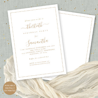 Elegantes Gold Script Border 30. Geburtstag Party Einladung