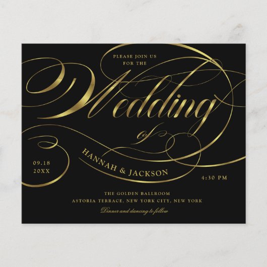 Elegantes Gold Script Budget Einladung zur Hochzei (Vorderseite)