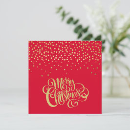 Elegantes Gold Script & Confetti Rotes Weihnachtsf Feiertagskarte