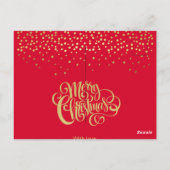 Elegantes Gold Script & Confetti Rotes Weihnachtsf Postkarte (Rückseite)
