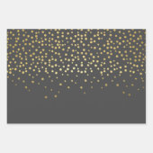 Elegantes Gold Script & Confetti Schwarzes Weihnac Geschenkpapier Set (Vorderseite 2)