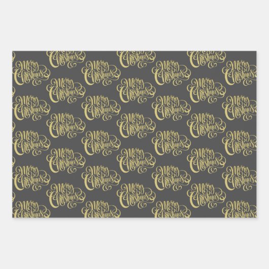 Elegantes Gold Script & Confetti Schwarzes Weihnac Geschenkpapier Set (Vorderseite)