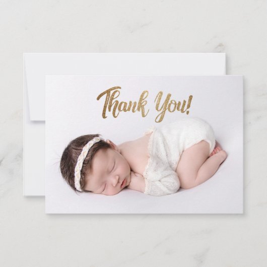 Elegantes Gold Script Custom Baby Girl Foto Dankeskarte (Vorderseite)