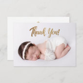 Elegantes Gold Script Custom Baby Girl Foto Dankeskarte (Vorne/Hinten)
