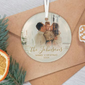 Elegantes Gold Script Family Foto Frohe Weihnachte Ornament Aus Glas